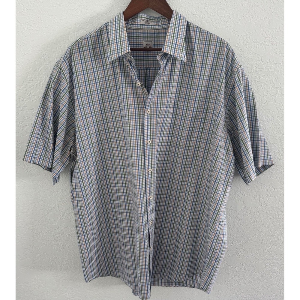 Peter Millar Shirt Mens Size 2XL Blue Plaid Casual Button Up Short Sleeve Golf